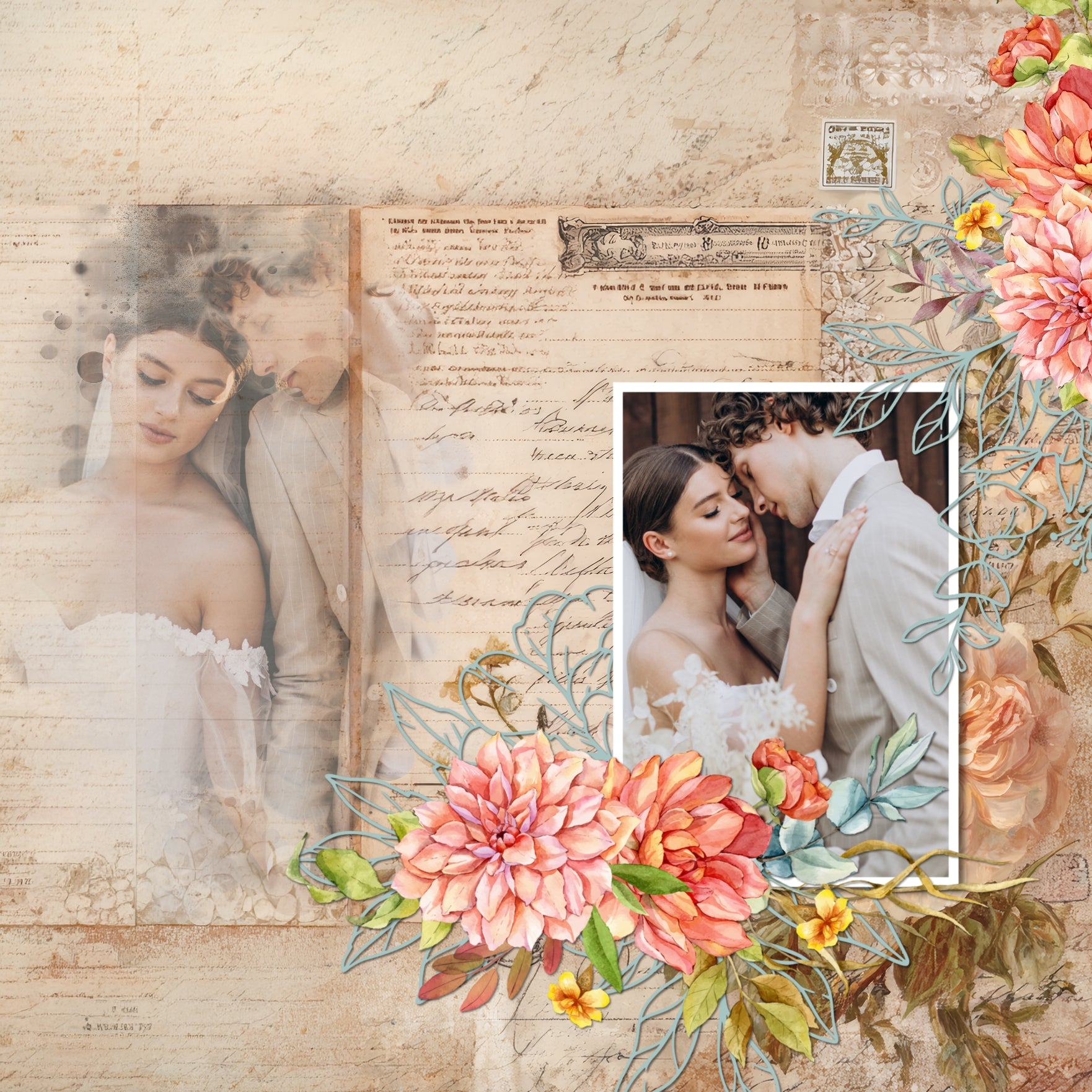Paper Duos by Lucky Girl Creative digital art are the perfect combination of papers! Use to create one-of-a-kind beautiful backgrounds with vintage flower ephemera and natural fibers. These papers will add that touch of interest and authenticity to all your pages including family history and genealogy. This kit contains the Floral Collage Papers and the Natural Fiber Papers.