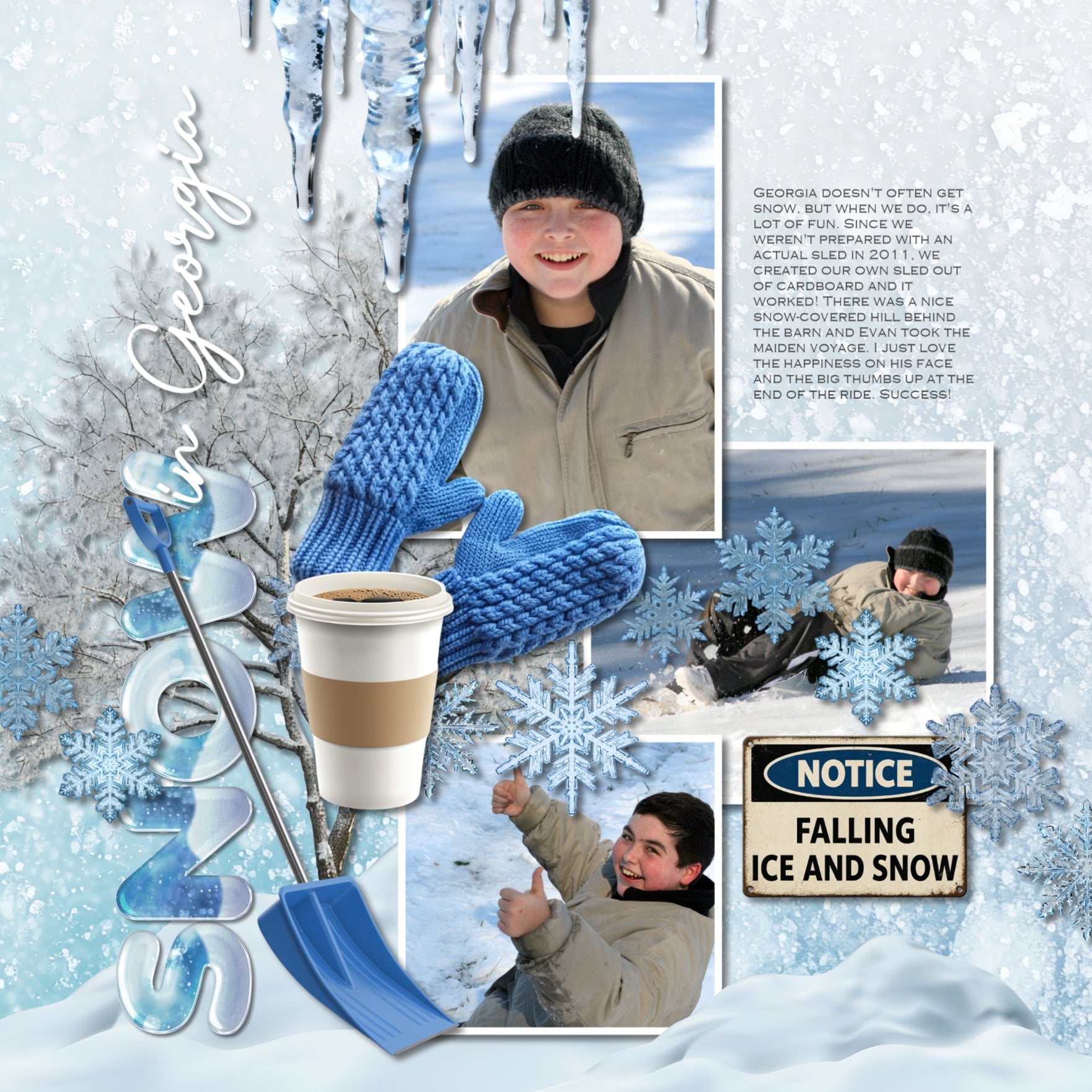 These realistic blizzard embellishments, icy papers, metal signs, and alpha sets by Lucky Girl Creative digital art will add a bit of authenticity to your winter digital scrapbooking pages. Perfect for blizzard, winter, snow, skiing, snowboarding, ice skating, and ice fishing as well as outdoor and nature pages! Embellishments include dog, St. Bernard, battery, cable, wench, car, auto, carabiner, cell tower, chimney, ice, coffee, evergreen bough, pine, fireplace, stove, first aid kit, flashlight, globe