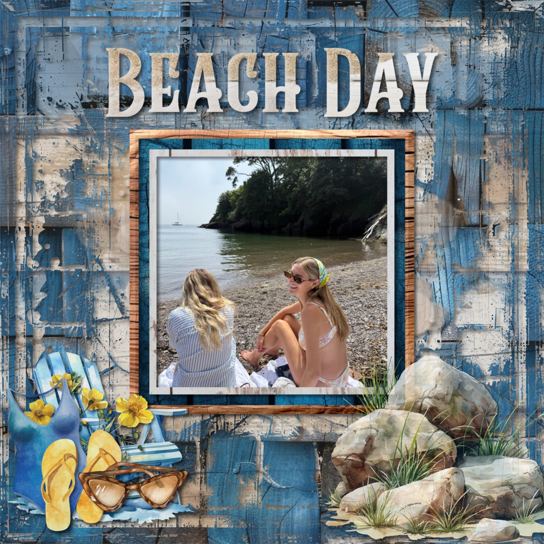 These distressed blue and white wood panel background papers by Lucky Girl Creative digital art are wonderful for outdoor and nature pages as well as beach vacations and ocean adventures. This kit is included in the Nautical Favorites Papers Bundle.