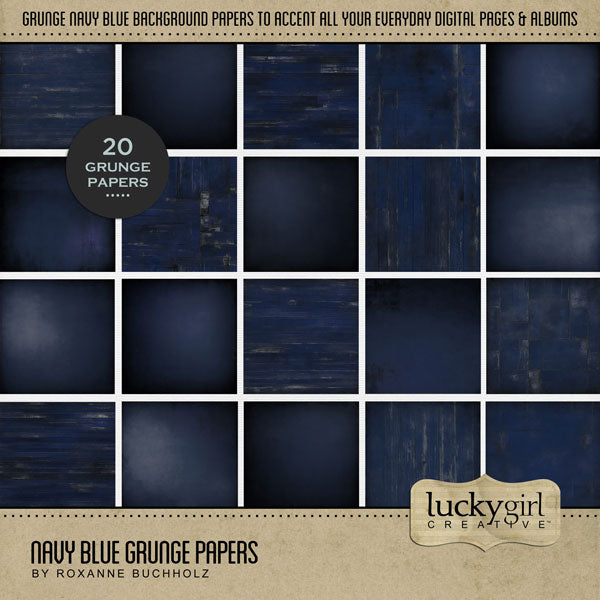 Accent your traditional seasonal pages with these navy blue textured and grunge papers by Lucky Girl Creative digital art for digital scrapbooking. Great for winter, beach, ocean, and everyday pages, too! This kit is included in the Winter Season Papers Bundle.