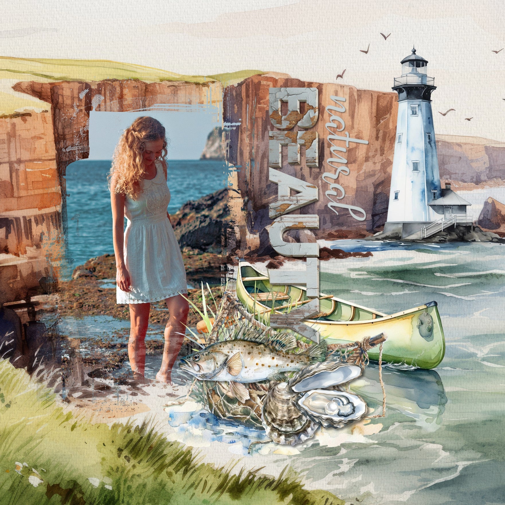 Add these beautiful watercolor embellishments, clusters, stamps, and papers by Lucky Girl Creative digital art to all your digital scrapbooking pages. Great for New England, Cape Cod, plus other outdoor and nature pages. Embellishments include bear, Canadian goose, cardinal, bird, dove, owl, swan, bunny, rabbit, chipmunk, eagle, flounder, fish, moose, racoon, autumn trees, branch, fall leaves, leaf, barn, blankets, canoe, boat, tug boat, ferry, hiking boots, bridge, buoy, log cabin, backpack, lantern, tent,