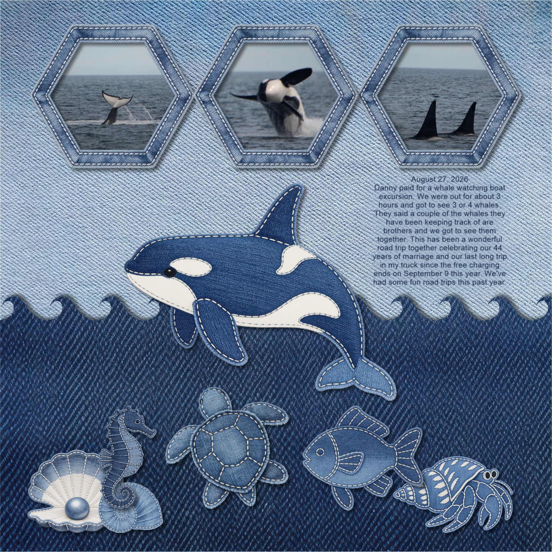 These playful denim ocean animals by Crafty Clover digital art for digital scrapbooking will add a touch of fun to all your beach and seaside adventures. Animals include fish, hermit crab, otter, penguin, seahorse, turtle, shark, swordfish, walrus, Orca whale, clam, shell, seashell, and pearl. This kit is NOT included in any bundle.