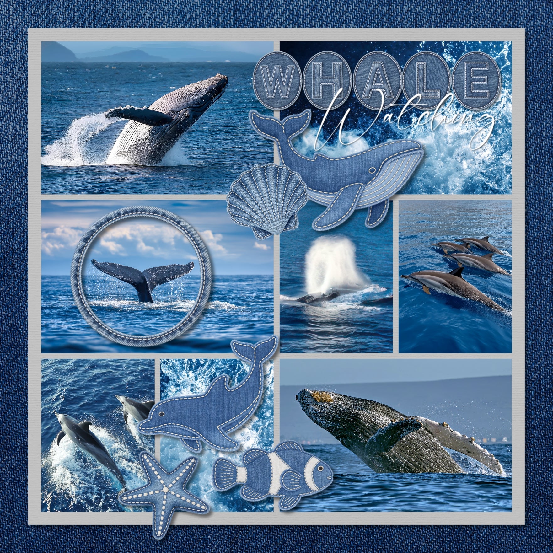These playful denim ocean animals by Crafty Clover digital art for digital scrapbooking will add a touch of fun to all your beach and seaside adventures. Animals include crab, dolphin, fish, clown fish, jellyfish, octopus, penguin, seal, stingray, whale, mermaid, shell, seashell, and starfish. This kit is NOT included in any bundle.