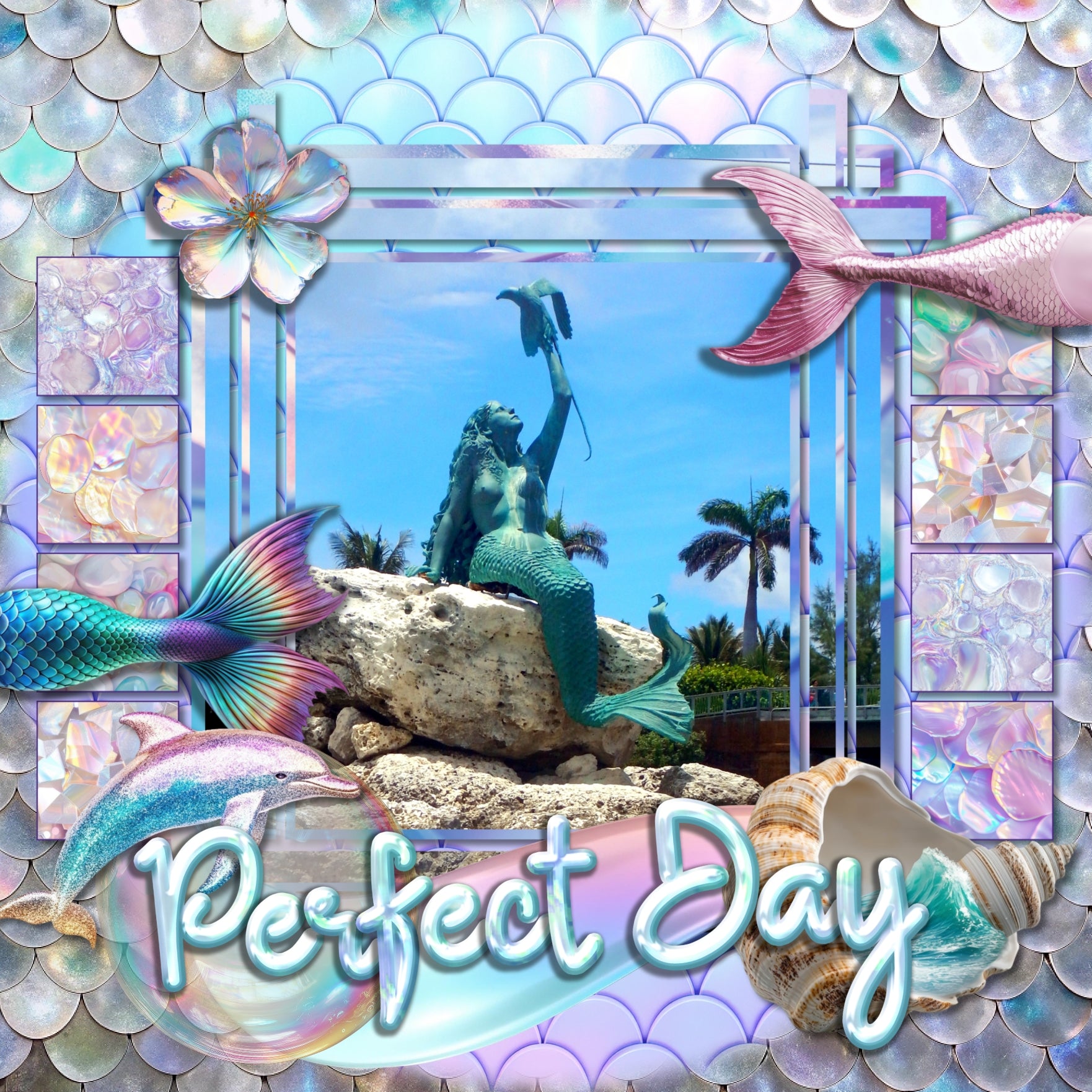 Shiny and fun, these iridescent embellishments, holographic papers, clusters, stickers, and alpha set by Lucky Girl Creative digital art are great for adding a playful touch to all your dreamy beach pages. Embellishments include airplane, anemone, seagull, crab, dolphin, fish, cuttlefish, flamingo, jellyfish, lobster, octopus, sea turtle, shark, squid, whale, beach bag, sailboat, boat, bubble, moon, clam, cloud, rock, cocktail, tropical drink, compass, coral, flip flops, flower, heart, ice cream, sundae