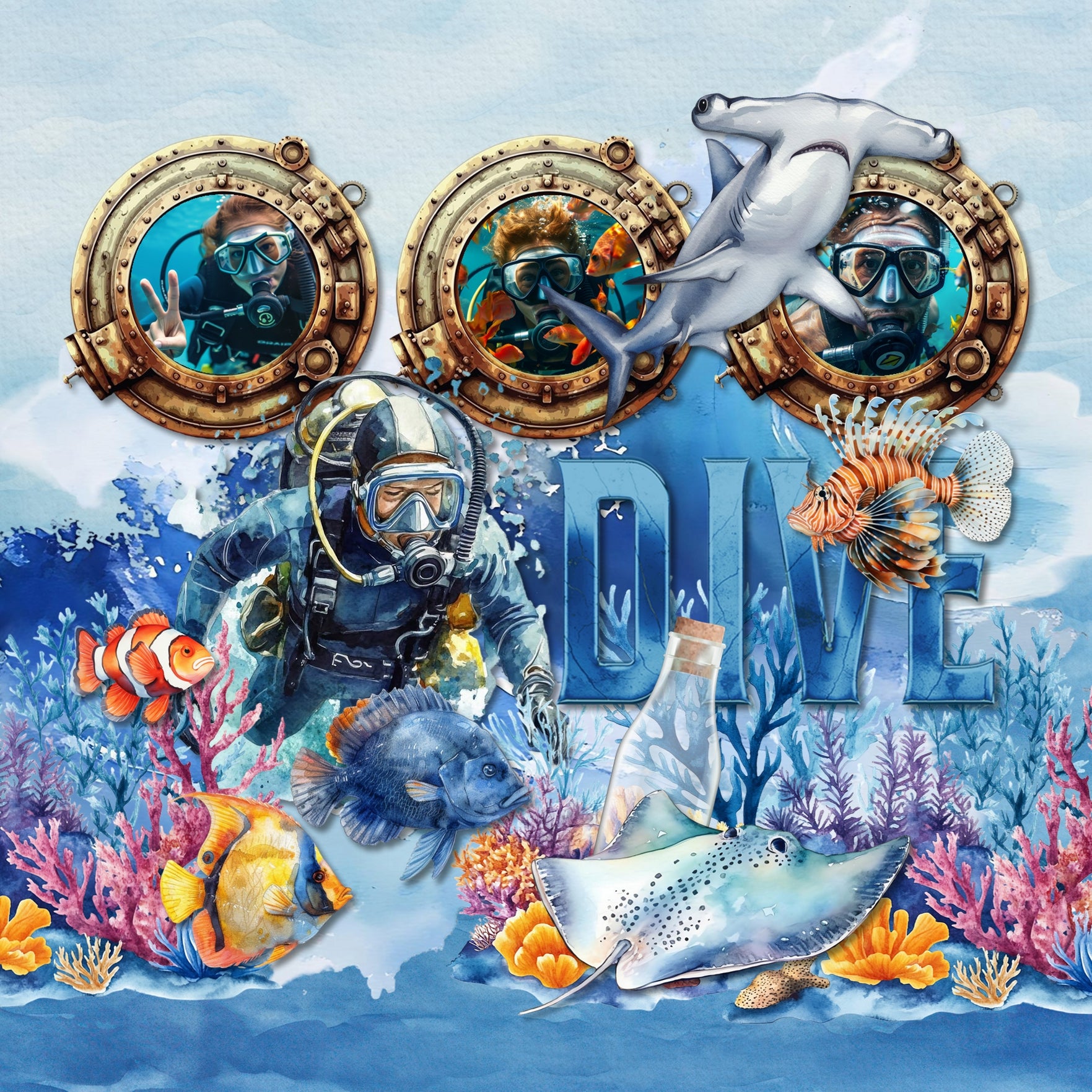 Capture all your beach and ocean activities with these beautiful watercolor embellishments, papers, and alpha set by Lucky Girl Creative digital art. Great for layering on beach, ocean, sea, pool, swimming, travel, sailing, and tropical vacation pages - the Caribbean Islands, Great Barrier Reef, Hawaii, and more! Embellishments include Beluga whale, pelican, seagull, crab, dolphin, fish, tuna, swordfish, lionfish, skate, tropical, jellyfish, lobster, sea turtle, manatee, manta ray, octopus, and more.