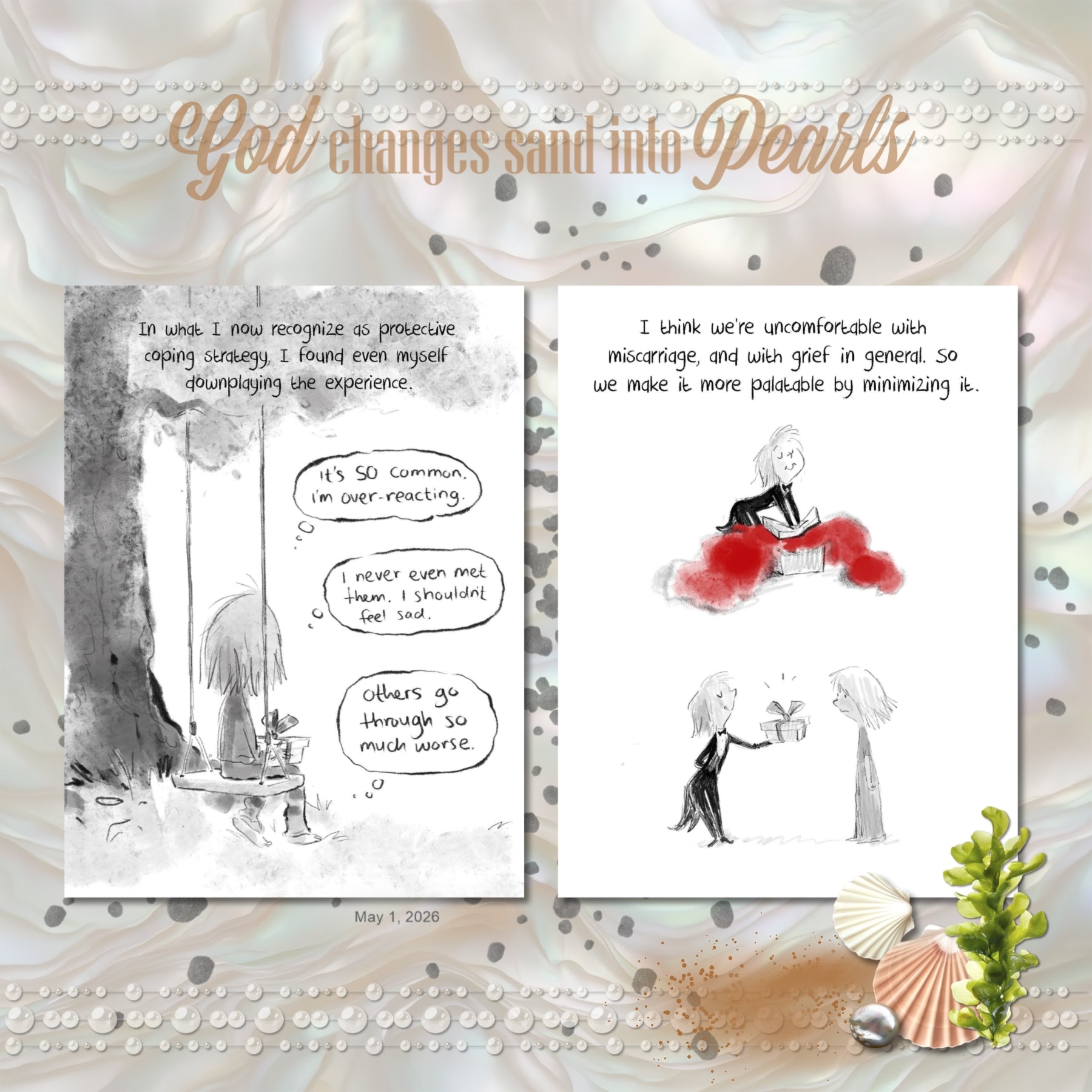 She is just like a pearl - made from grit but full of grace. She is unstoppable. Through hardship, time, and transformation, great beauty develops just as grit in an oyster turns into a pearl. These realistic and beautiful embellishments, word art, papers, and alpha set by Lucky Girl Creative digital art will add beauty to your spiritual transformation journey. Great for beach vacations and weddings, too! Embellishments include otter, shell, seashell, coastal rocks, decorative mats for journaling, flower