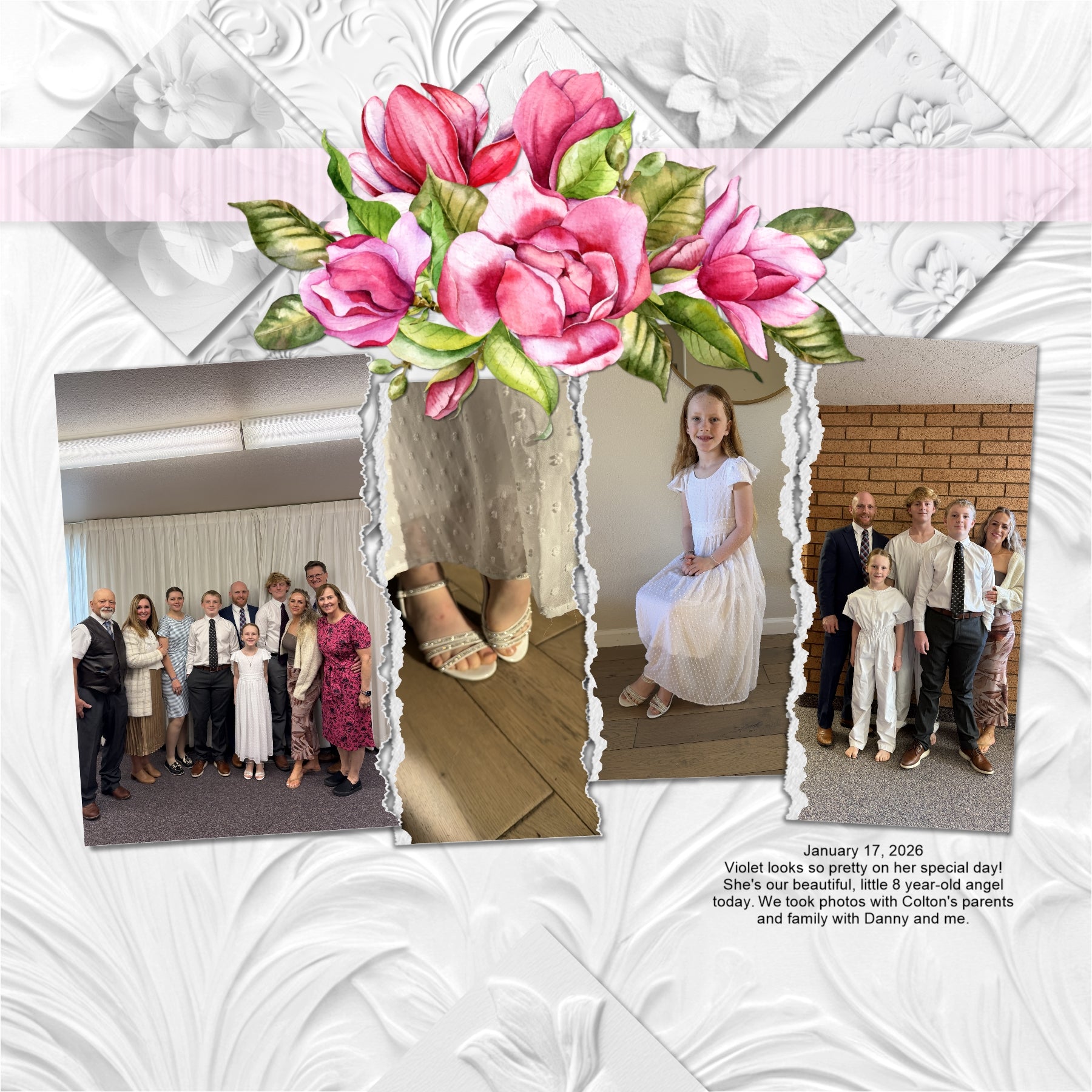 In a white on white plaster look, these digital scrapbooking flower and leaf background papers by Lucky Girl Creative digital art will add that touch of interest and authenticity to all your pages. Use to create one-of-a-kind beautiful backgrounds for special occasions including wedding, baptism, anniversary, and more! Great for outdoor and nature pages, too!