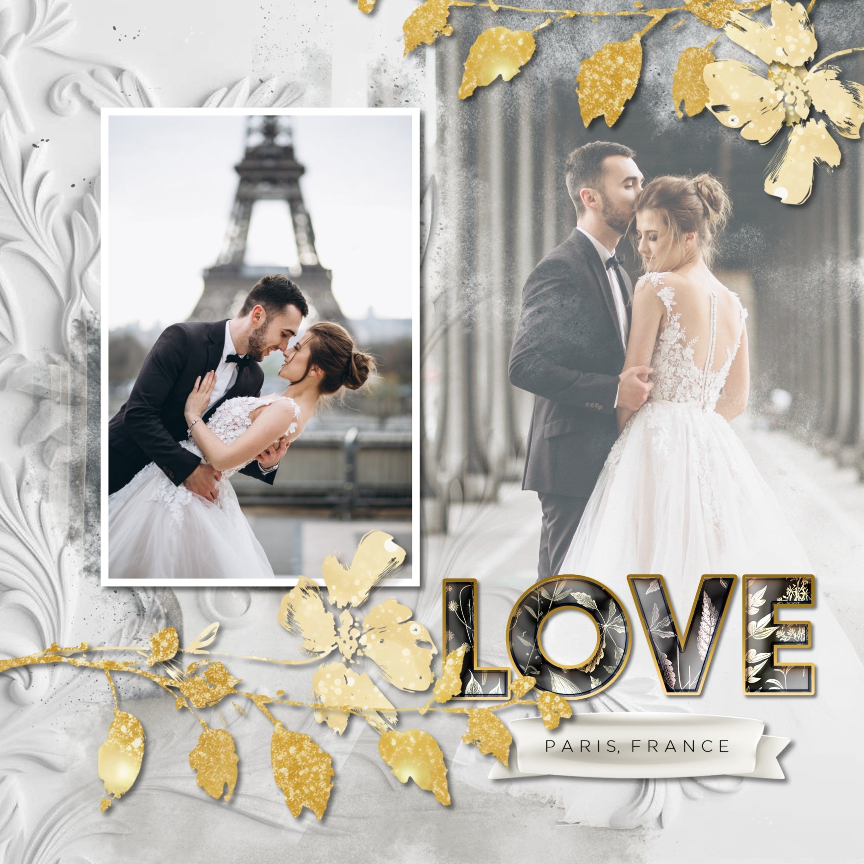 In a white on white plaster look, these digital scrapbooking flower and leaf background papers by Lucky Girl Creative digital art will add that touch of interest and authenticity to all your pages. Use to create one-of-a-kind beautiful backgrounds for special occasions including wedding, baptism, anniversary, and more! Great for outdoor and nature pages, too!