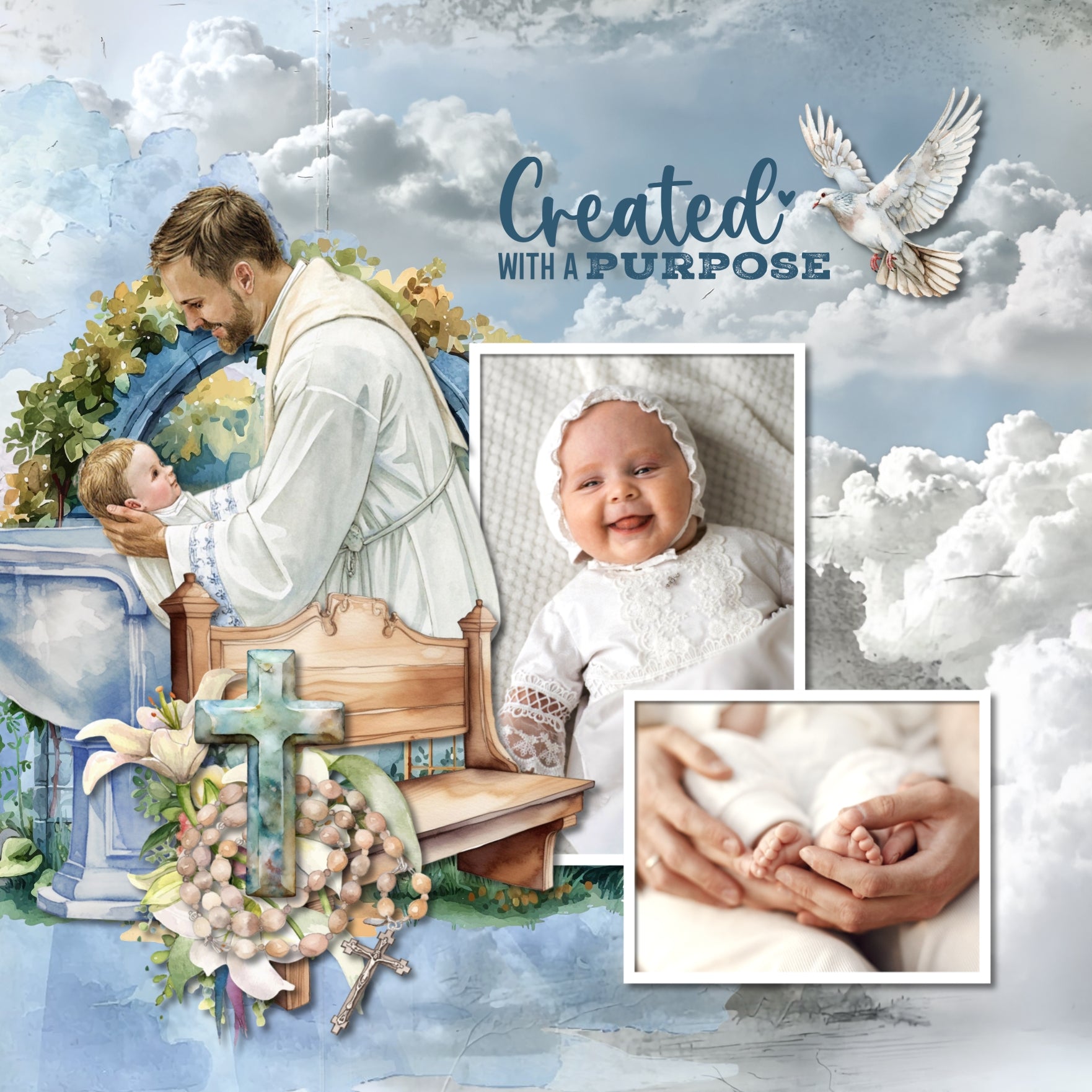These digital scrapbooking background papers by Lucky Girl Creative digital art feature painted clouds and painted grunge papers in tones of blue, white, and gray that will add that touch of interest and inspiration to all your digital scrapbooking pages. Use to create one-of-a-kind beautiful backgrounds for special occasions including wedding, baptism, anniversary, celebration of life services, as well as outdoor and nature pages. This kit includes the Painted Abstract Papers and Painted Cloud Papers.