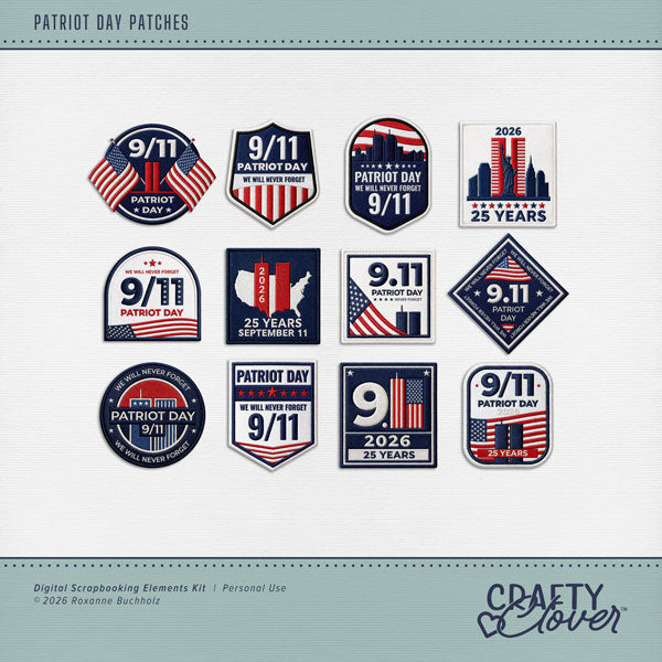 Honor the memory of September 11, 2001, with this meaningful collection of embroidered patches by Crafty Clover digital art created in remembrance of the 25th anniversary in 2026. Each patch captures the spirit of remembrance, resilience, courage, and unity surrounding one of the most significant moments in American history. Remember. Honor. Never Forget. This kit is NOT included in any bundle.