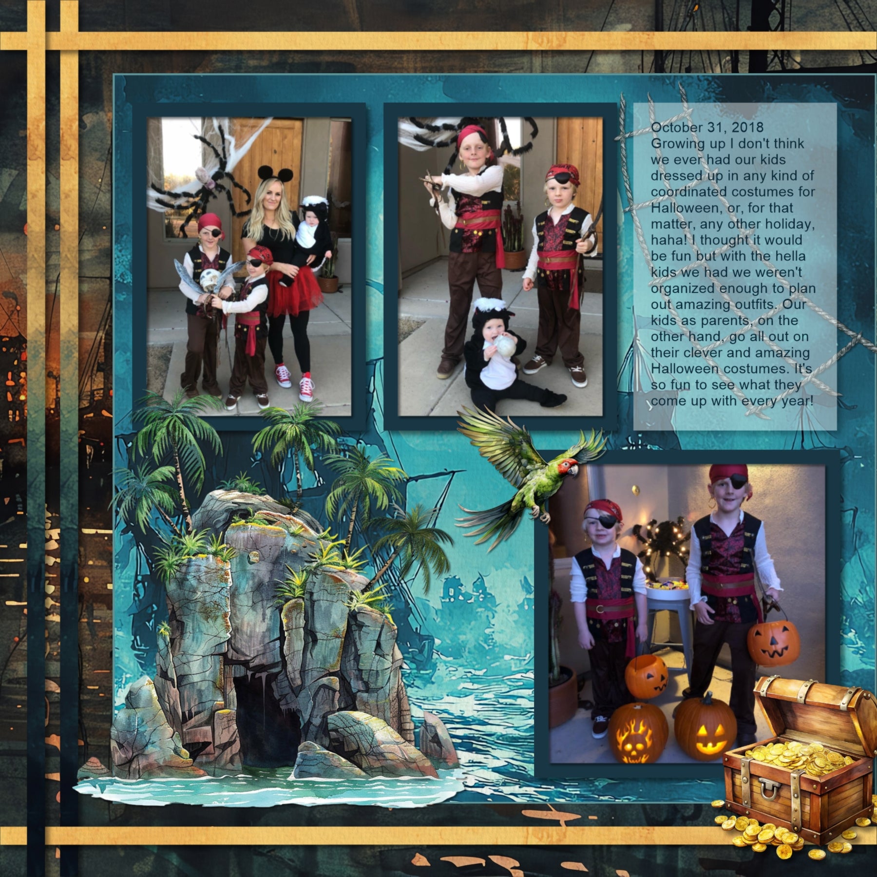 Ahoy, Matey! Feel like a pirate as you create one-of-a-kind watercolor digital scrapbooking pages! Use to document adventures to the Pirates of the Caribbean, pirate cruises, Halloween, and International Talk Like a Pirate Day. Embellishments by Lucky Girl Creative digital art include parrot, seagull, fish, iguana, cat, monkey, octopus, whale, pirate ship, boat, book, bottle, poison, candle, cannon, cannon ball, pitcher, jug, barrel, mug, rum, eye patch, pirate flag, globe, gun, pistol, hat, headband, pen, 