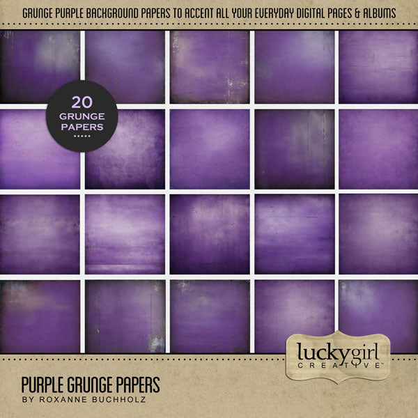 Accent your traditional seasonal pages with these purple textured and grunge papers by Lucky Girl Creative digital art for digital scrapbooking. Great for summer, spring, floral, and everyday pages, too! This kit is included in the Summer Season Papers Bundle.