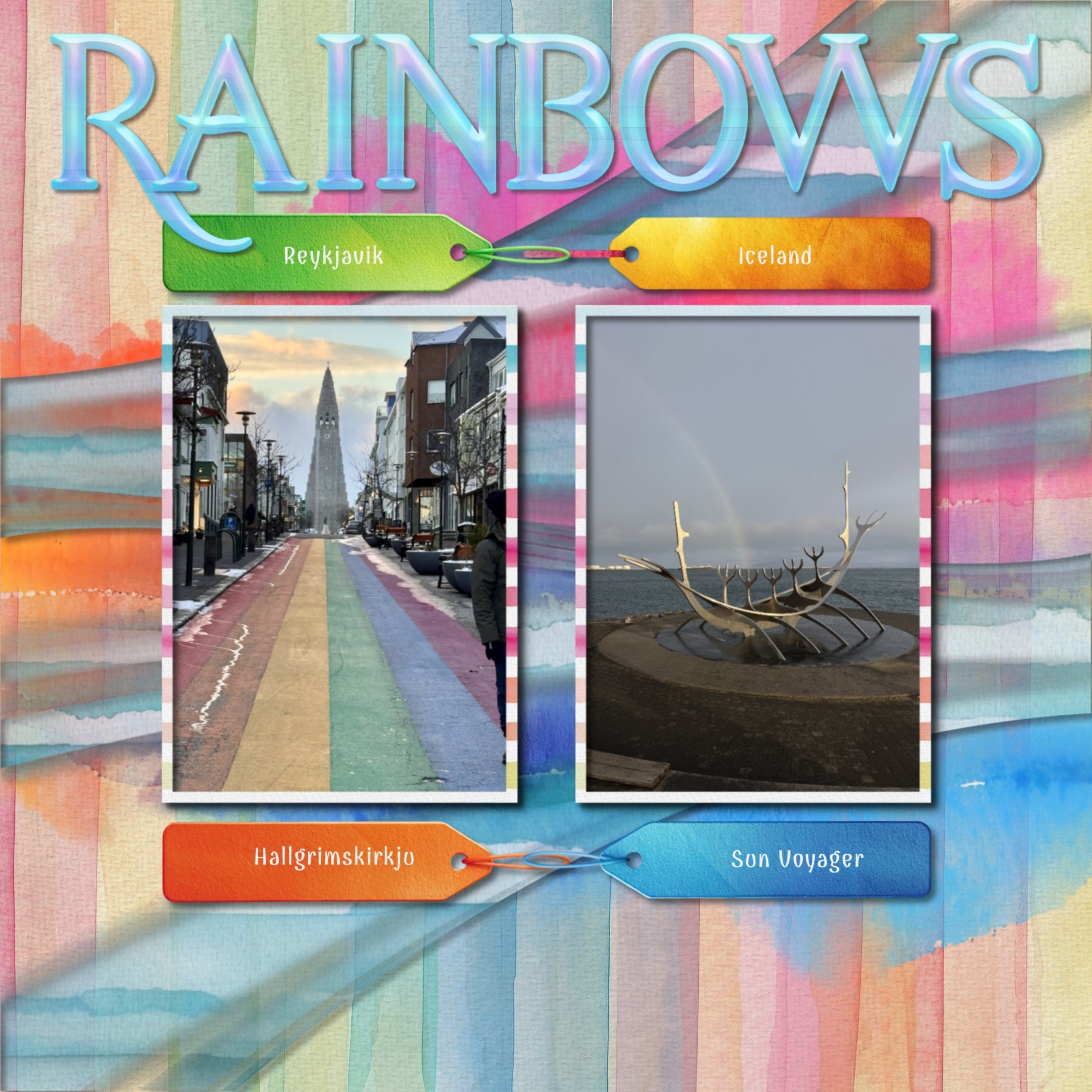 Rainbows & Ribbons Watercolor Digital Scrapbook Bundle