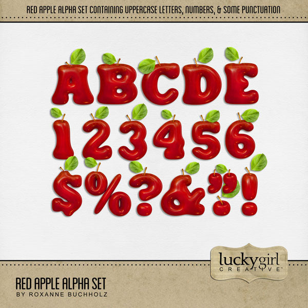 Showcase your favorite pie recipes, cookbook favorites, desserts, school, teacher, and apple picking activities with these fun digital scrapbooking alphabet letters, numbers, and punctuation by Lucky Girl Creative digital art great for creating one-of-a-kind page titles. Great for fall and autumn! This alpha set consists of a full set of digital art uppercase letters A-Z, numbers 0-9, and some punctuation.