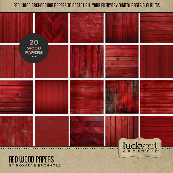 Accent your Christmas greeting cards and traditional seasonal pages with these red wood grain papers by Lucky Girl Creative Digital Art for Digital Scrapbooking. Great for Christmas, festive parties, holiday greeting cards, Valentine's Day, love, and more! This kit is included in the Christmas Season Papers Bundle.