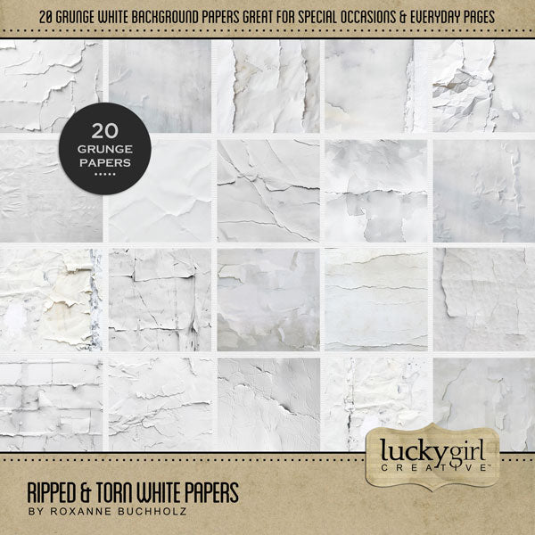 Perfect for everyday use as well as special occasions, these distressed white and soft gray papers by Lucky Girl Creative digital art are a wonderful backdrop to add texture to all your digital scrapbooking pages. This kit is NOT included in any bundle.