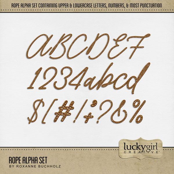 These watercolor rope alphabet and number digital scrapbooking embellishments by Lucky Girl Creative digital art are easy to use for western-inspired digital scrapbook page titles including travels to the Southwest (Arizona, Colorado, Utah, Nevada, New Mexico), cowboy and cowgirl dances and hoedowns, rodeo and ranch events, ghost towns, vacations to the desert, Mexico, Nashville, Wild West, and so much more! Great for nautical adventures to the beach and ocean, too!
