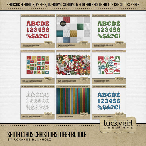 Santa Claus Christmas Advent Stamps Digital Scrapbook Kit