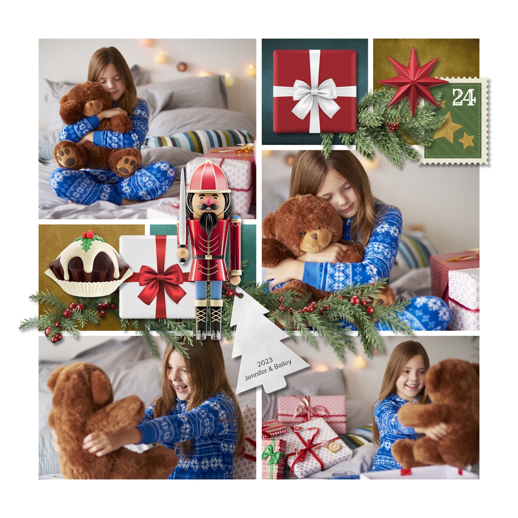 Santa Claus Christmas Advent Stamps Digital Scrapbook Kit