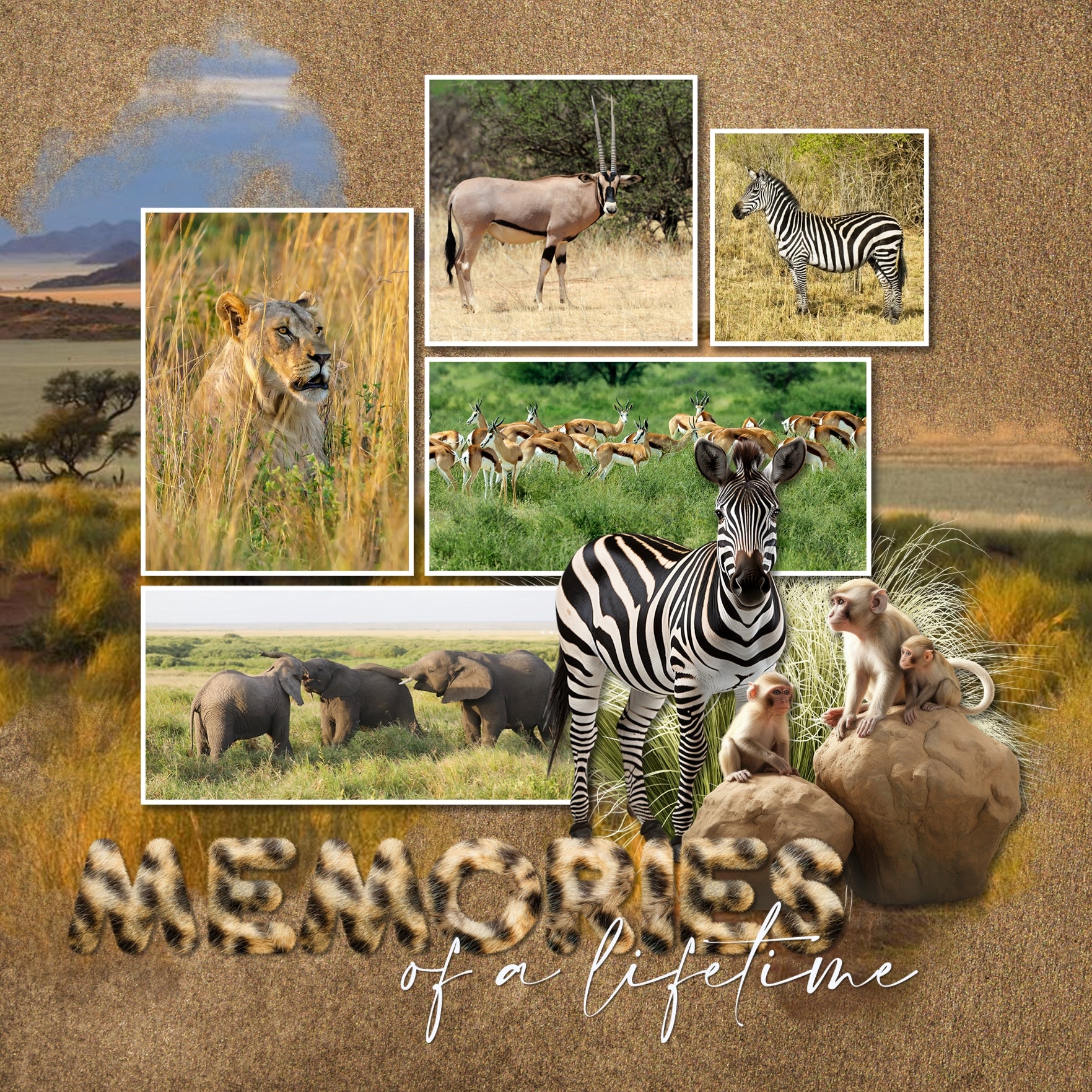 Be inspired by the beautiful savanna with these soft, natural textured digital scrapbooking papers by Lucky Girl Creative digital art. Perfect for creating pages of vacations to Africa, Australia, and the desert and grasslands. The Savanna Flora & Fauna Papers is included in the Savanna Flora & Fauna Mega Bundle.