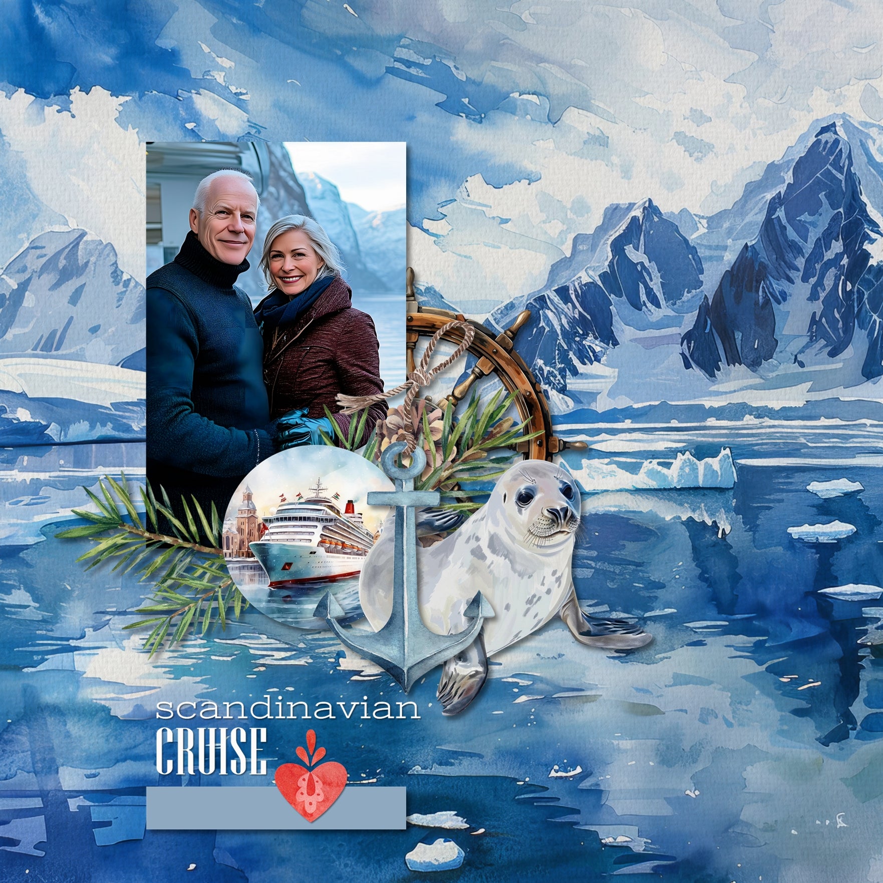 Add these beautiful watercolor embellishments, papers, and alpha sets by Lucky Girl Creative digital art to all your Scandinavian digital scrapbooking pages and Nordic albums! Use for documenting travel and vacations to Scandinavia - Denmark, Norway, Sweden, Finland, and Iceland as well as other locations in Europe. Embellishments include antlers, arctic fox, owl, bunny rabbit, hare, deer, reindeer, stag, arctic char, fish, Icelandic horse, moose, Danish pastry, octopus, otter, polar bear, puffin, and more.