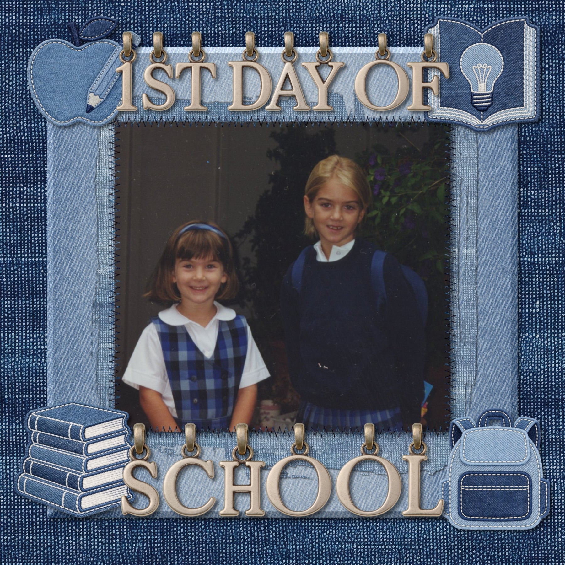 These playful denim patches by Crafty Clover digital art for digital scrapbooking will add a touch of fun to all your school adventures and classroom activities. Embellishments include apple, pencil, art palette, backpack, book, lightbulb, stack of books, calculator, globe, laptop, computer, microscope, owl, school bus, and school house. This kit is NOT included in any bundle.