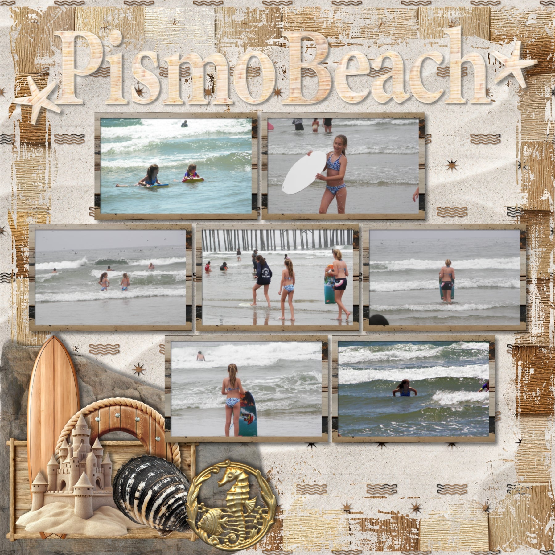 Inspired by the beaches of the Pacific Northwest, this beautiful nautical collection by Lucky Girl Creative digital art in natural earth tones will help you create memorable digital scrapbooking pages. With a wide variety of embellishments, wood and sand papers, linen mats, and patterned papers, your seaside pages will come to life. Embellishments include sandpiper, seagull, bird, crab, fish, horseshoe crab, octopus, seahorse, sealion, stingray, walrus, whale shark, whale, beach bag, chair, seashells, shell