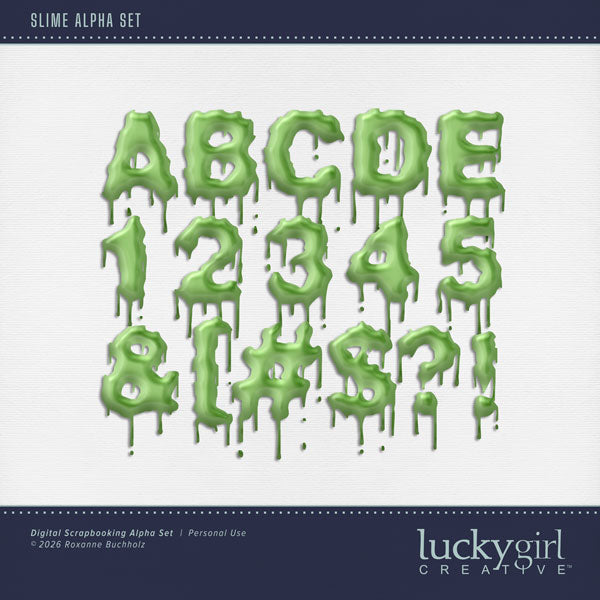 Dripping with gooey goodness and delightfully creepy character, this fun-filled alphabet by Lucky Girl Creative digital art is perfect for adding a slimy twist to your Halloween designs. Whether you're creating spooky titles, wicked word art, or monster-inspired layouts, these ooey-gooey letters are sure to make your creativity stick! Perfect for Halloween scrapbook pages, monster mash adventures, and spooky party invitations, this slime-inspired alpha set brings a splash of gooey fun to every project. 