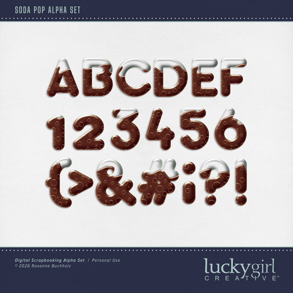 Showcase your favorite fast food restaurants, recipes, and cookbook favorites with these fun digital scrapbooking alphabet letters, numbers, and punctuation by Lucky Girl Creative digital art great for creating one-of-a-kind digital scrapbooking page titles. Great for backyard barbecues and movie theaters, too! This alpha set consists of a full set of digital art uppercase letters A-Z, numbers 0-9, and most punctuation. This alpha set is available as individual embellishments only. 