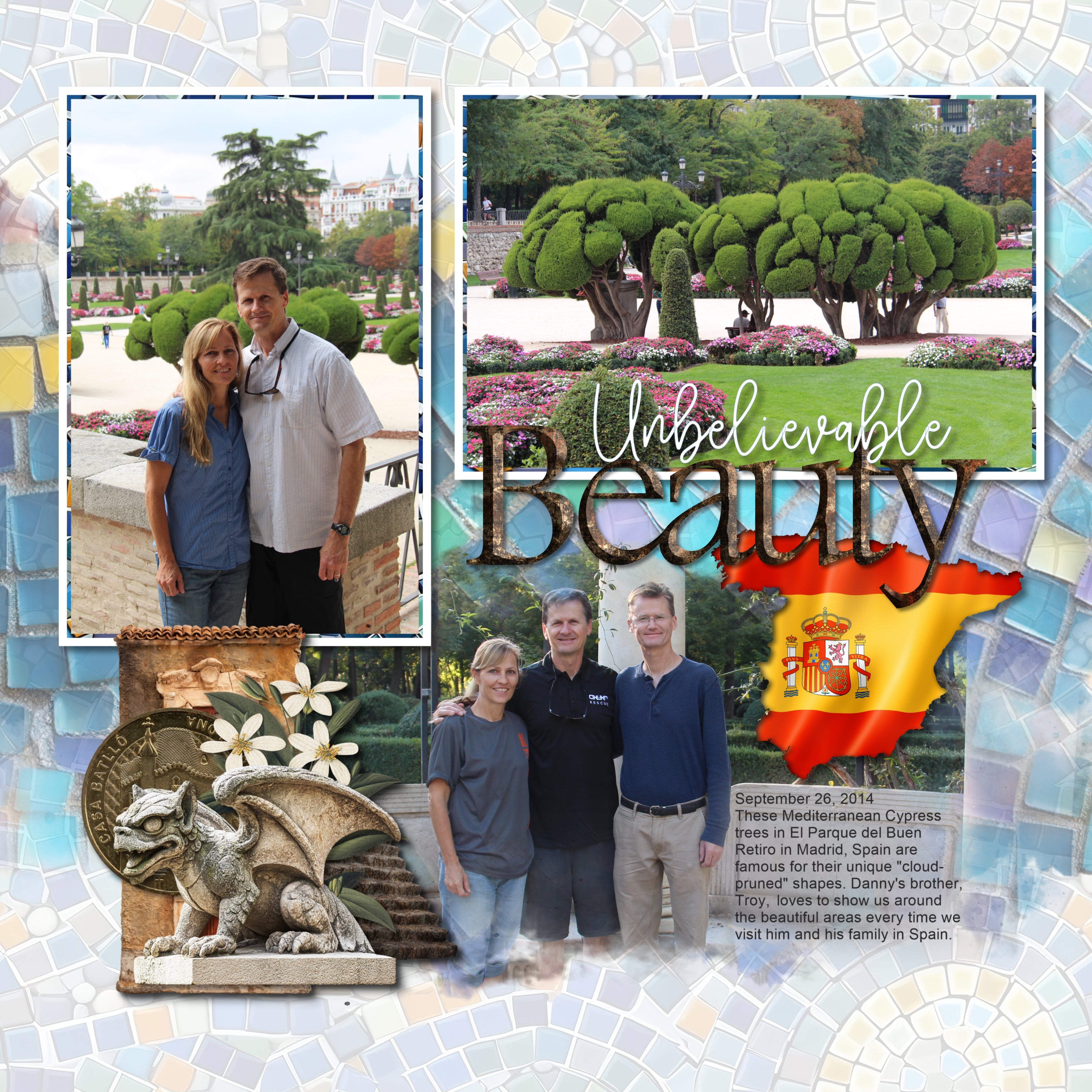 Adventure and explore through Spain with these beautiful and realistic embellishments, papers, clusters, and alpha set by Lucky Girl Creative digital art for digital scrapbooking. Whether you have taken a holiday to Spain, Portugal, or walked the Camino de Santiago trail, this collection will authentically accent your photos of Western Europe. Great for exploring Madrid, Barcelona, Valencia, Seville, and Zaragoza, too! Embellishments include airplane, flag of Spain, bull, arch, mosaic, architecture, Sagrada