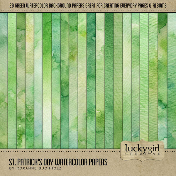 Add these beautiful green watercolor background papers by Lucky Girl Creative digital art to all your digital scrapbooking pages and mix-and-match them on various projects throughout the year! Great for any occasion and theme including spring, garden, and St. Patrick's Day! This paper pack is included in the St. Patrick's Day Watercolor Bundle.