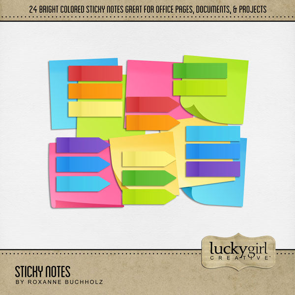 There are so many things going on around an office! From managing and marketing, to hiring and firing, and everything in between. Document what goes on in your business world with these fun sticky notes by Lucky Girl Creative digital art in a rainbow of colors. Great for employees, clients, business owners, sales people, and school projects, too! Use the sticky notes for journaling and page titles! This kit is included in the Office Bundle 1.