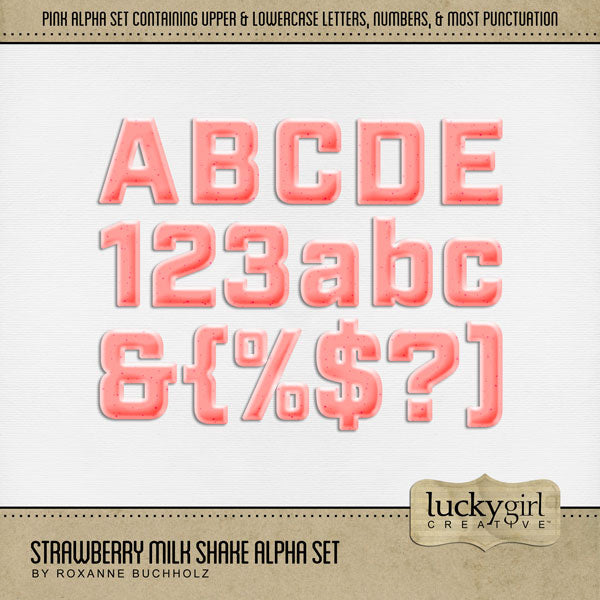 Showcase your favorite desserts, restaurants, recipes, and cookbook favorites with these fun digital scrapbooking alphabet letters, numbers, and punctuation by Lucky Girl Creative digital art great for creating one-of-a-kind digital scrapbooking page titles. Great for sweet treats and hot summer days! This alpha set consists of a full set of digital art uppercase letters A-Z, lowercase letters a-z, numbers 0-9, and most punctuation. This alpha set is available as individual embellishments only. 