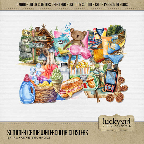 Summer Camp Watercolor Digital Scrapbook Bundle