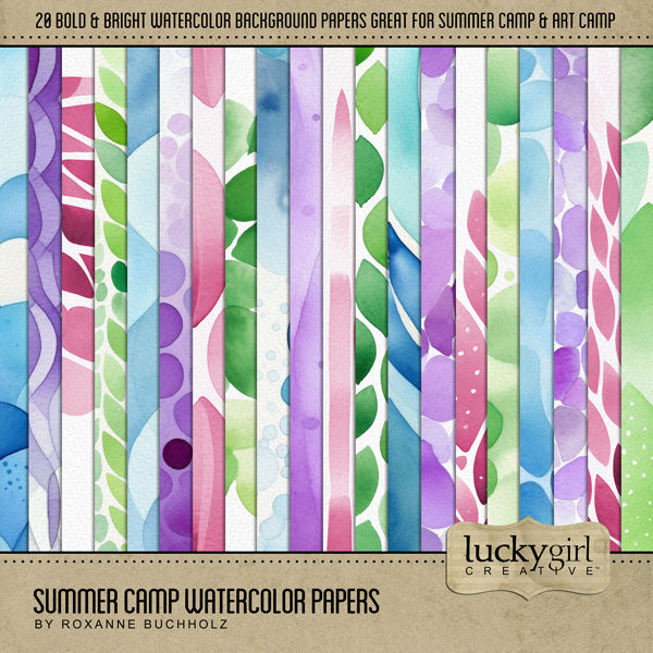 Summer Camp Watercolor Digital Scrapbook Bundle