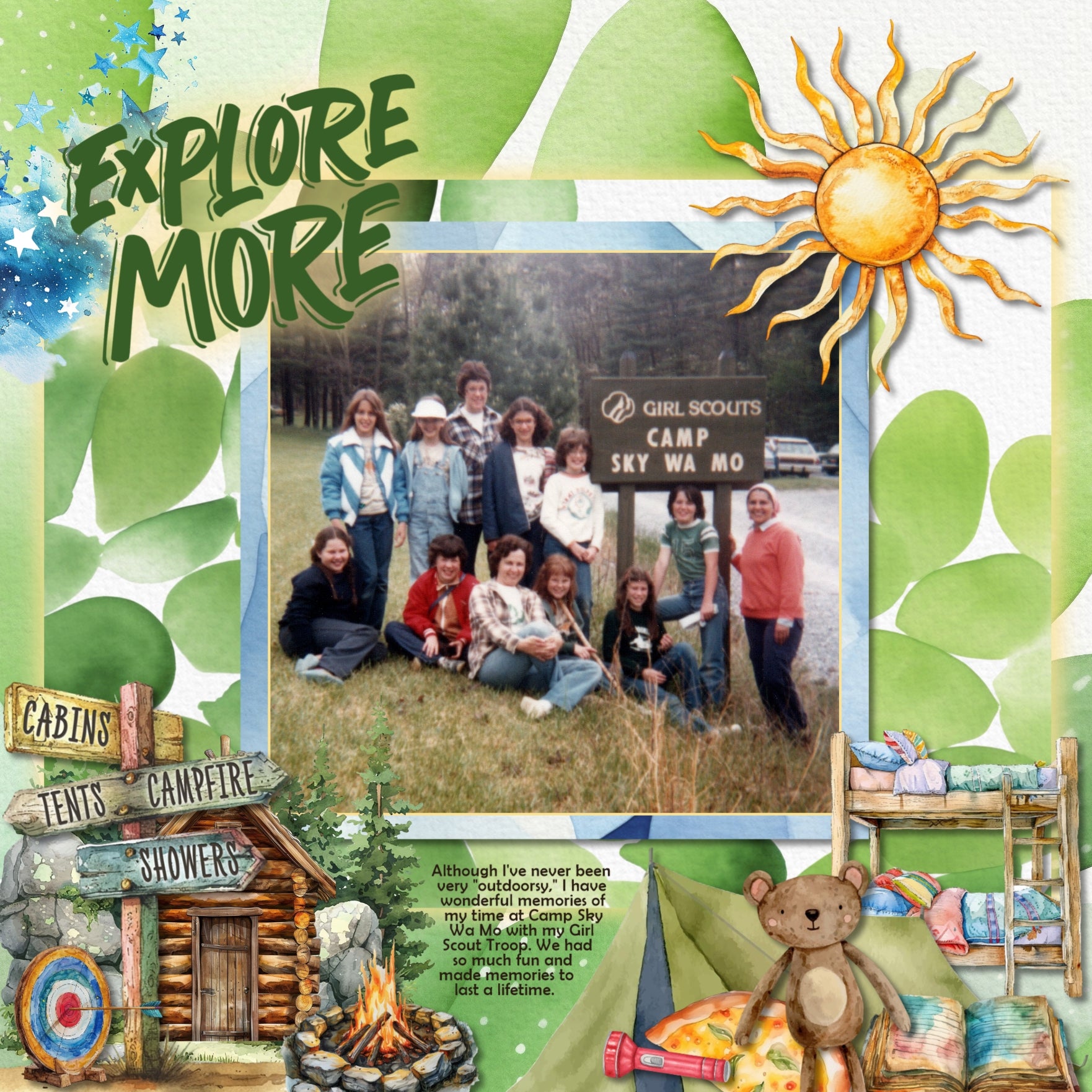 Summer Camp Watercolor Elements Digital Scrapbook Kit