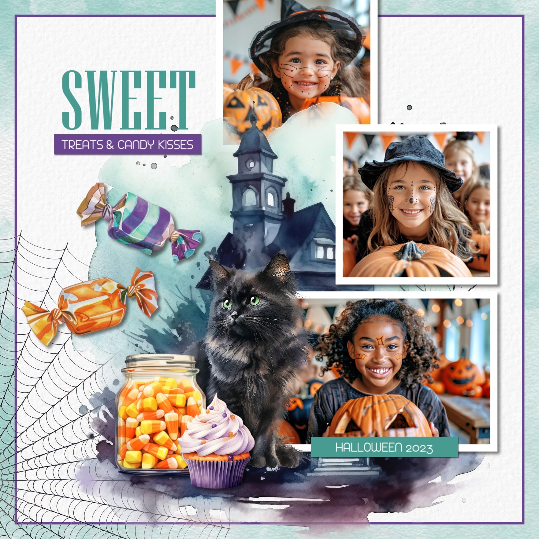 Capture the Halloween fun with these semi-transparent digital scrapbooking watercolor embellishments, watercolor background papers, decorative frames, and a Zombie Alpha Set by Lucky Girl Creative digital art. Create unique Halloween pages, greeting cards, and decor by layering these elements with your favorite seasonal photos.