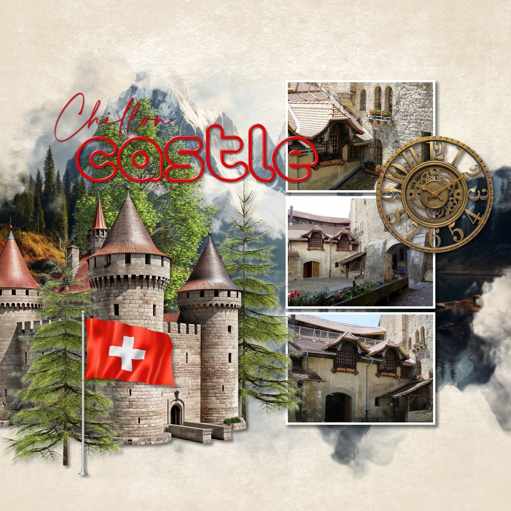 Switzerland Outline Alpha Digital Scrapbook Kit