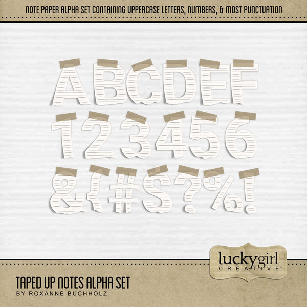 There are so many things going on around an office! From managing and marketing, to hiring and firing, and everything in between. Add a little bit of playful fun to all your digital scrapbooking pages with these taped and torn notes by Lucky Girl Creative digital art great for creating unique page titles. Great for school! This alpha set consists of a full set of digital art uppercase letters A-Z, numbers 0-9, and most punctuation. This alpha set is available as individual embellishments only.