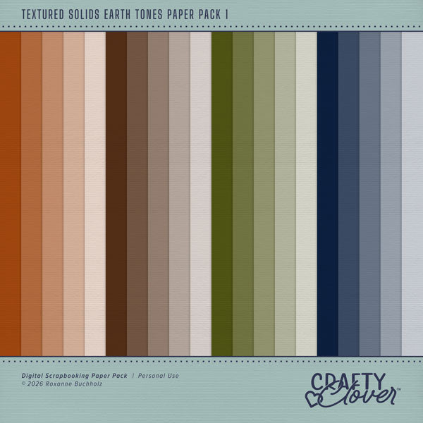 Add these lightly textured background papers by Crafty Clover digital art to all your digital scrapbooking pages! In hues of orange brown, green, and blue these papers add that much needed pop of colors. Wonderful for fall, autumn, everyday scrapbook pages, and special occasions, too! This kit is NOT included in any bundle.