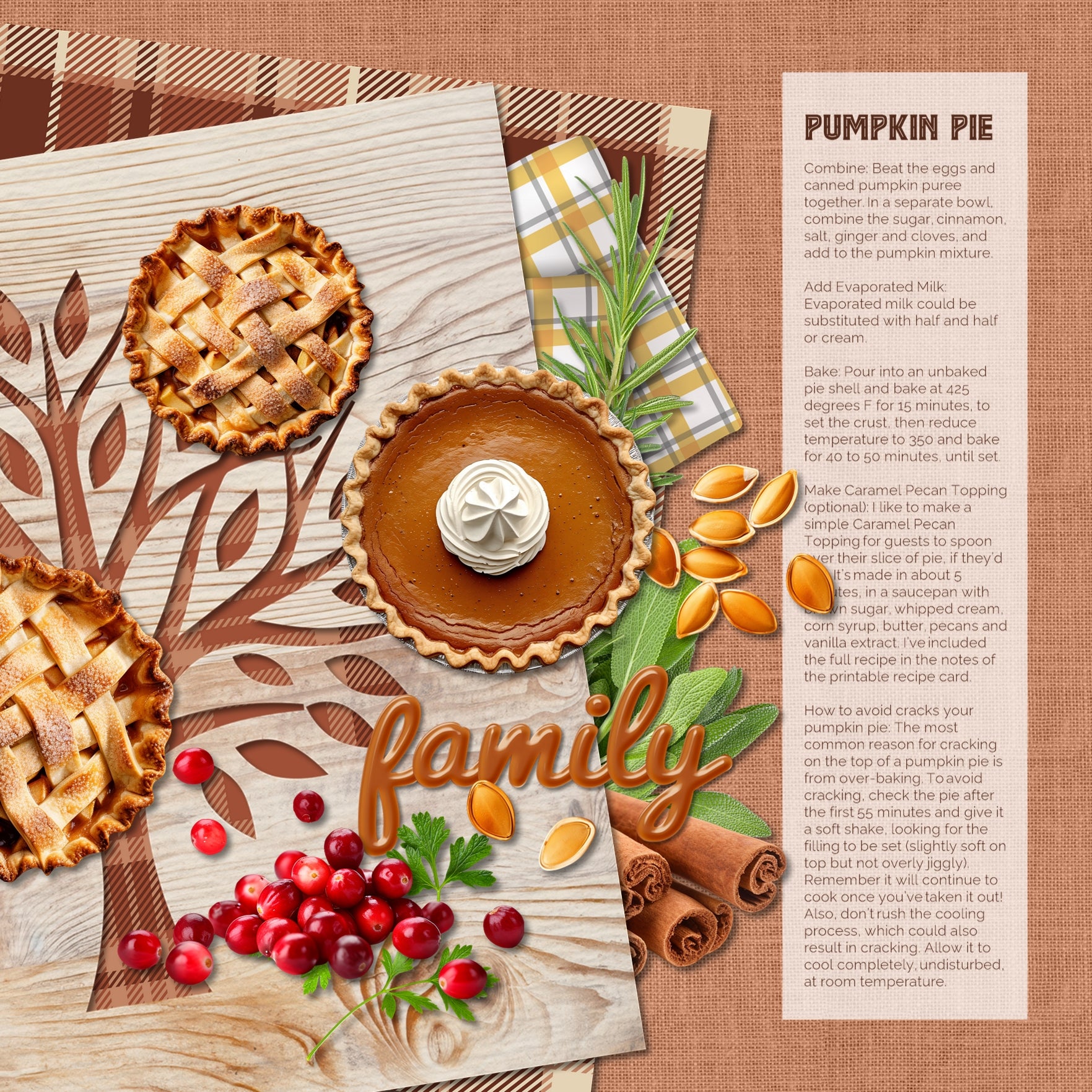 Accent your Thanksgiving greeting cards and traditional holiday pages with these plaid tartan papers in classic colors of orange, brown, green, and tan by Lucky Girl Creative digital art for digital scrapbooking. Great for the Thanksgiving holiday, fall, autumn, and more! This kit is included in the Thanksgiving Dinner Bundle.