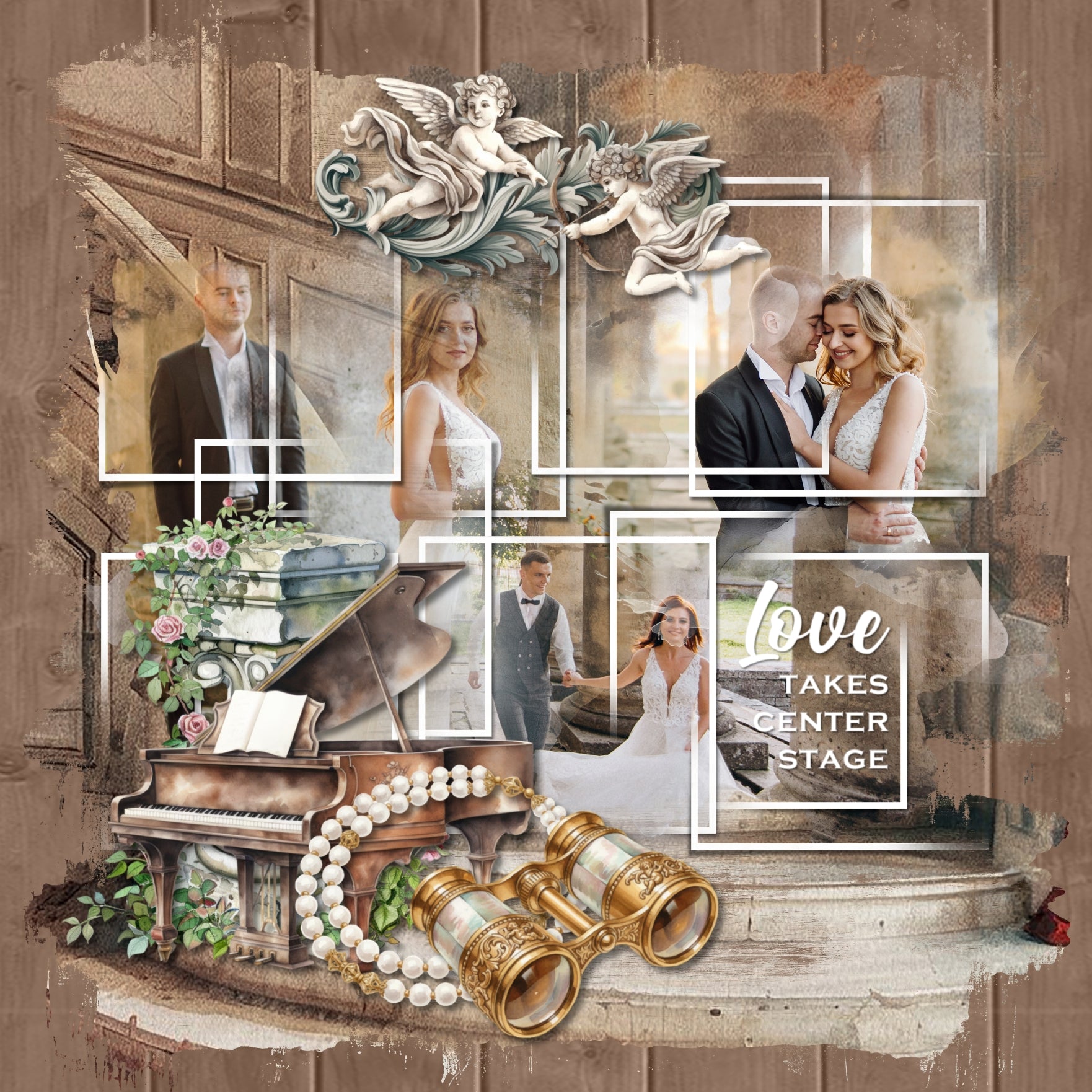 Break a leg with this drama filled elements and paper kit by Lucky Girl Creative digital art! Document your outings to the theater with these beautiful, vintage watercolor embellishments and pretty papers. Great for seeing plays on Broadway, the opera, your local playhouse or music concerts, the symphony, or any orchestra event. Embellishments include ballet, program, bell, bird, ceiling, clouds, cherub, bow tie, dress, gloves, hat, purse, top hat, column, cloak, robe, curtains, drapes, ornate decorations