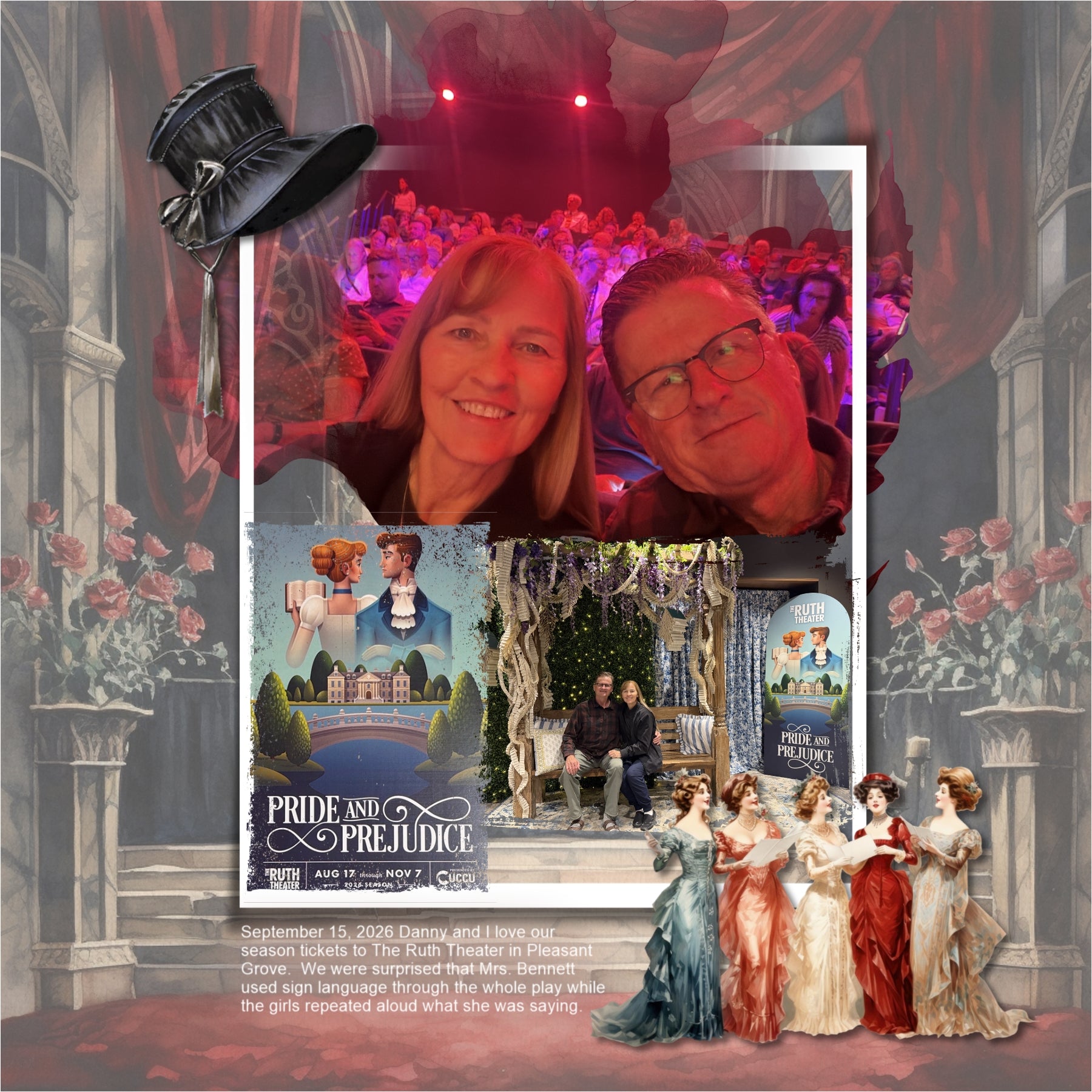 Break a leg with this drama filled elements and paper kit by Lucky Girl Creative digital art! Document your outings to the theater with these beautiful, vintage watercolor embellishments and pretty papers. Great for seeing plays on Broadway, the opera, your local playhouse or music concerts, the symphony, or any orchestra event. Embellishments include ballet, program, bell, bird, ceiling, clouds, cherub, bow tie, dress, gloves, hat, purse, top hat, column, cloak, robe, curtains, drapes, ornate decorations