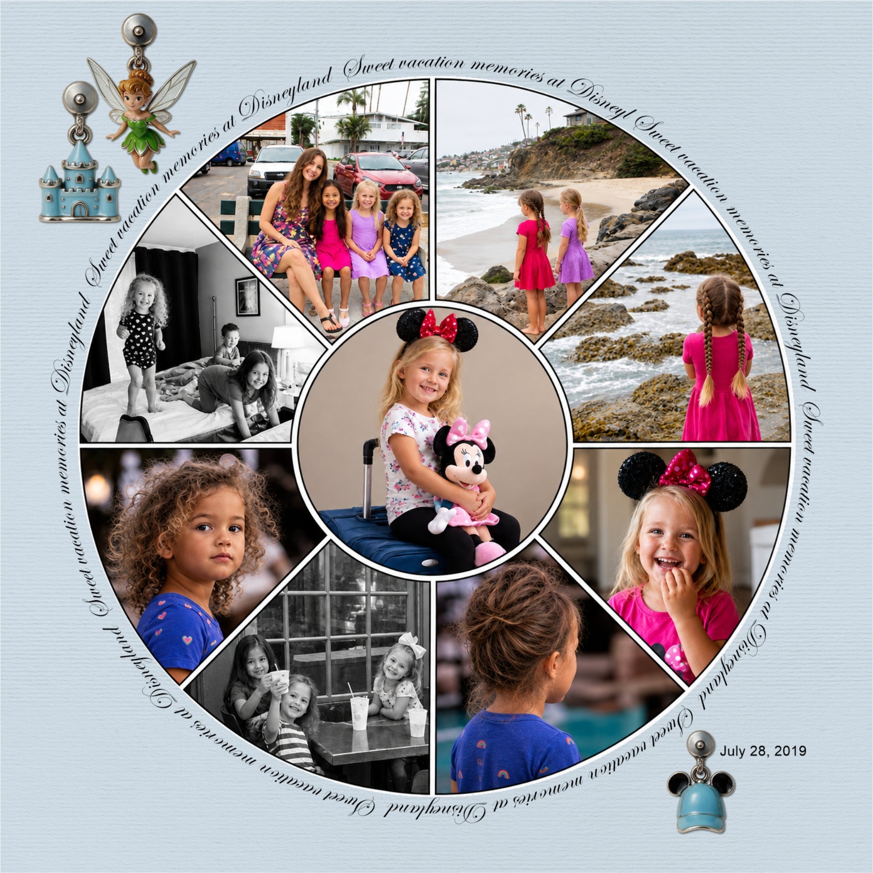 Let's make memories ride by ride! Document your memories with these fun theme park, amusement park, and adventure park charms by Crafty Clover digital art in pewter and enamel! Great for themed birthday parties, carnivals, and school festivals, too! Charm embellishments include hat with ears, castle, fairy, princess, log ride, teacups, roller coaster, submarine, train, and wristband watch. This kit is NOT included in any bundle.