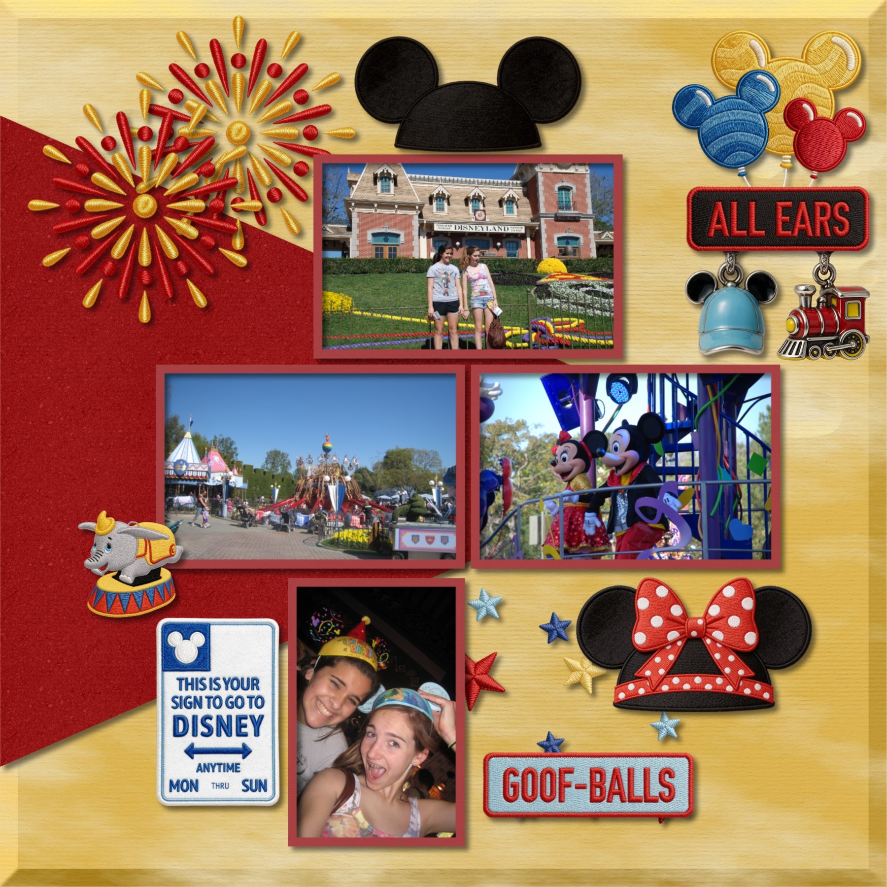 Let's make memories ride by ride! Document your memories with these fun theme park, amusement park, and adventure park embroidered patches by Crafty Clover digital art! Great for themed birthday parties, carnivals, and school festivals, too! Embellishments include balloons, bear, bow tie, buttons, carousel horse, castle, horse carriage, glass slipper, fairy, fireworks, chocolate dipped banana, hamburger, soda pop, pineapple whip, popcorn, frame, magic hat, ears, line starts here, sign, luggage tag, fingers,