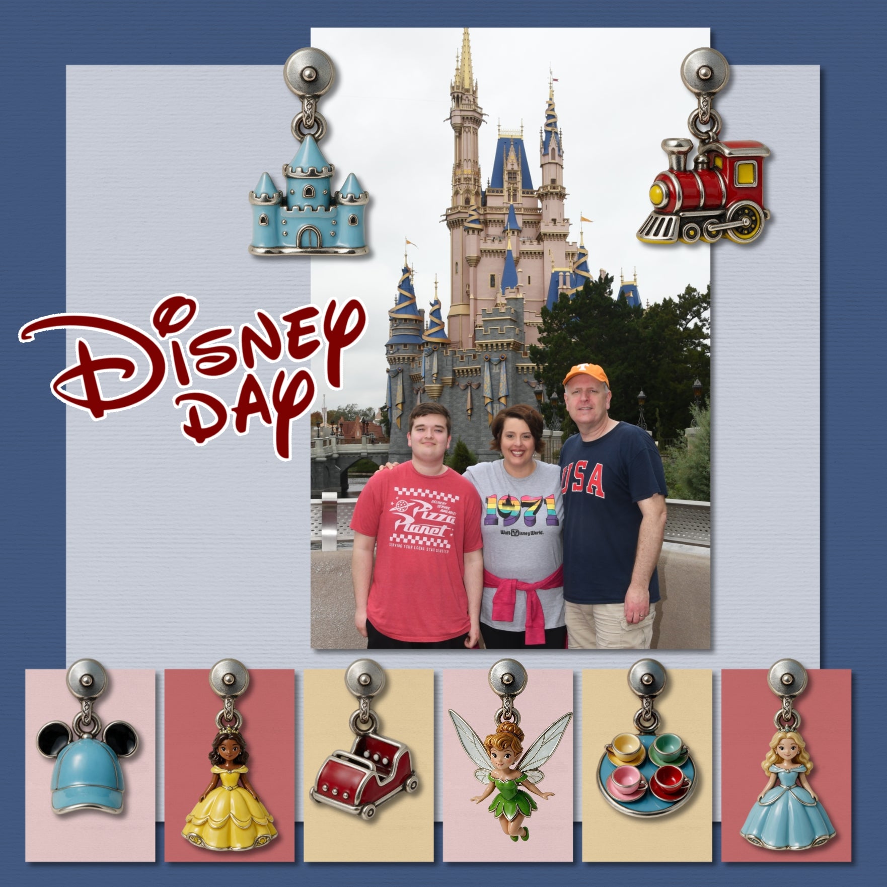 Let's make memories ride by ride! Document your memories with these fun theme park, amusement park, and adventure park charms by Crafty Clover digital art in pewter and enamel! Great for themed birthday parties, carnivals, and school festivals, too! Charm embellishments include hat with ears, castle, fairy, princess, log ride, teacups, roller coaster, submarine, train, and wristband watch. This kit is NOT included in any bundle.