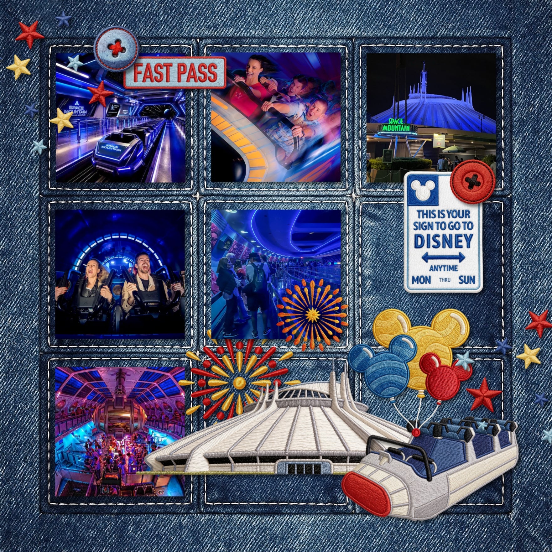 Let's make memories ride by ride! Document your memories with these fun theme park, amusement park, and adventure park embroidered patches by Crafty Clover digital art! Great for themed birthday parties, carnivals, and school festivals, too! Embellishments include balloons, bear, bow tie, buttons, carousel horse, castle, horse carriage, glass slipper, fairy, fireworks, chocolate dipped banana, hamburger, soda pop, pineapple whip, popcorn, frame, magic hat, ears, line starts here, sign, luggage tag, fingers,