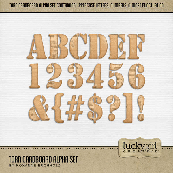 Your home has sold! Now it's time to pack and move! Get started documenting your journey with these torn cardboard alphabet letters, numbers, and punctuation by Lucky Girl Creative digital art. Great for real estate agents, realtors, and home buyers and sellers! This alpha set consists of a full set of digital art uppercase letters A-Z, numbers 0-9, and most punctuation. This alpha set is available as individual embellishments only.