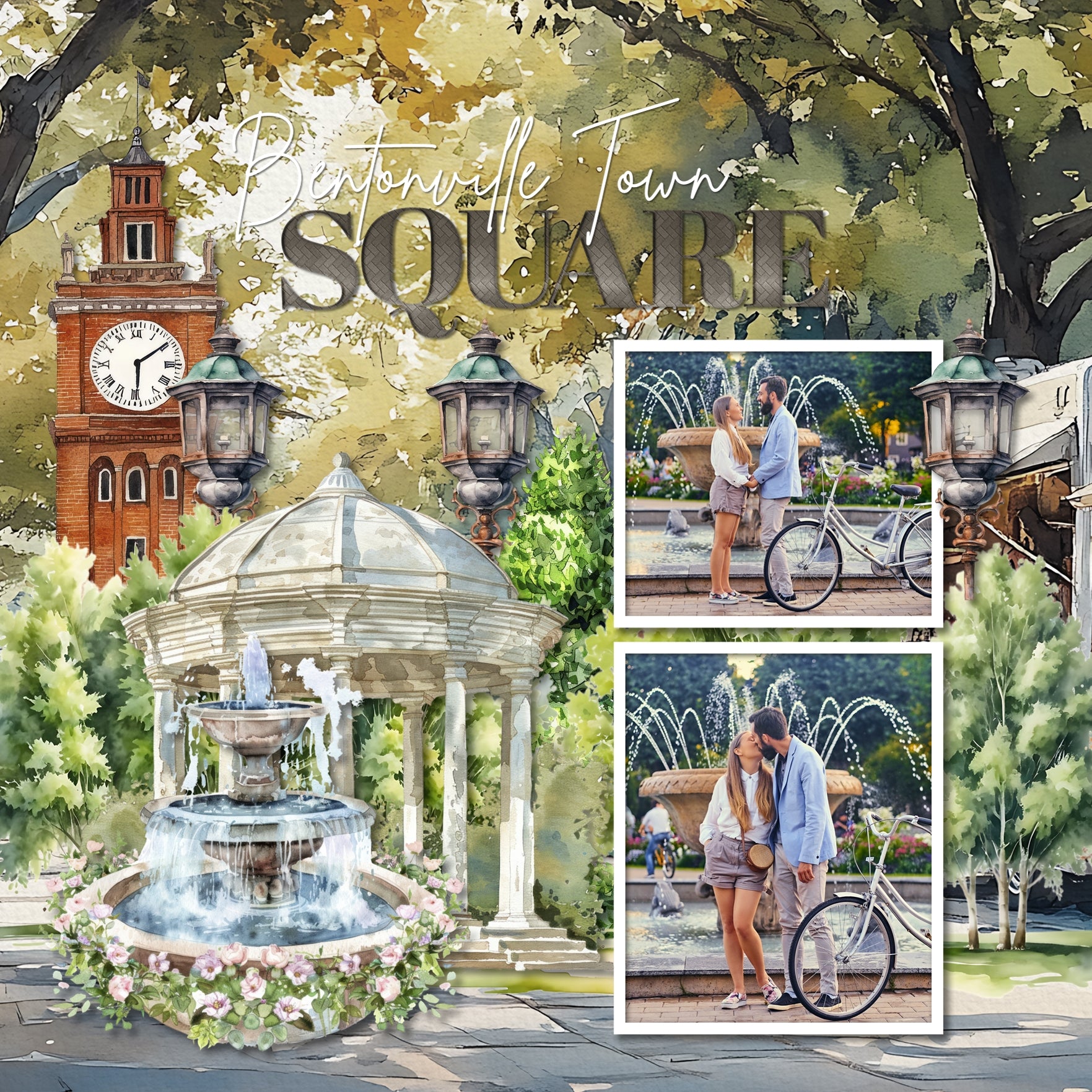 These digital scrapbooking watercolor embellishments, papers, clusters, and alpha set by Lucky Girl Creative digital art are great for documenting your memories of your local town, village, city square, or vacations to the big city. Embellishments include building, architecture, art boutique, apartment building, row house, house, bakery, bank, barber shop, beauty salon, department store, cafe, diner, casino, church, arch, gazebo, clock tower, coffee shop, community center, convenience store, and more.