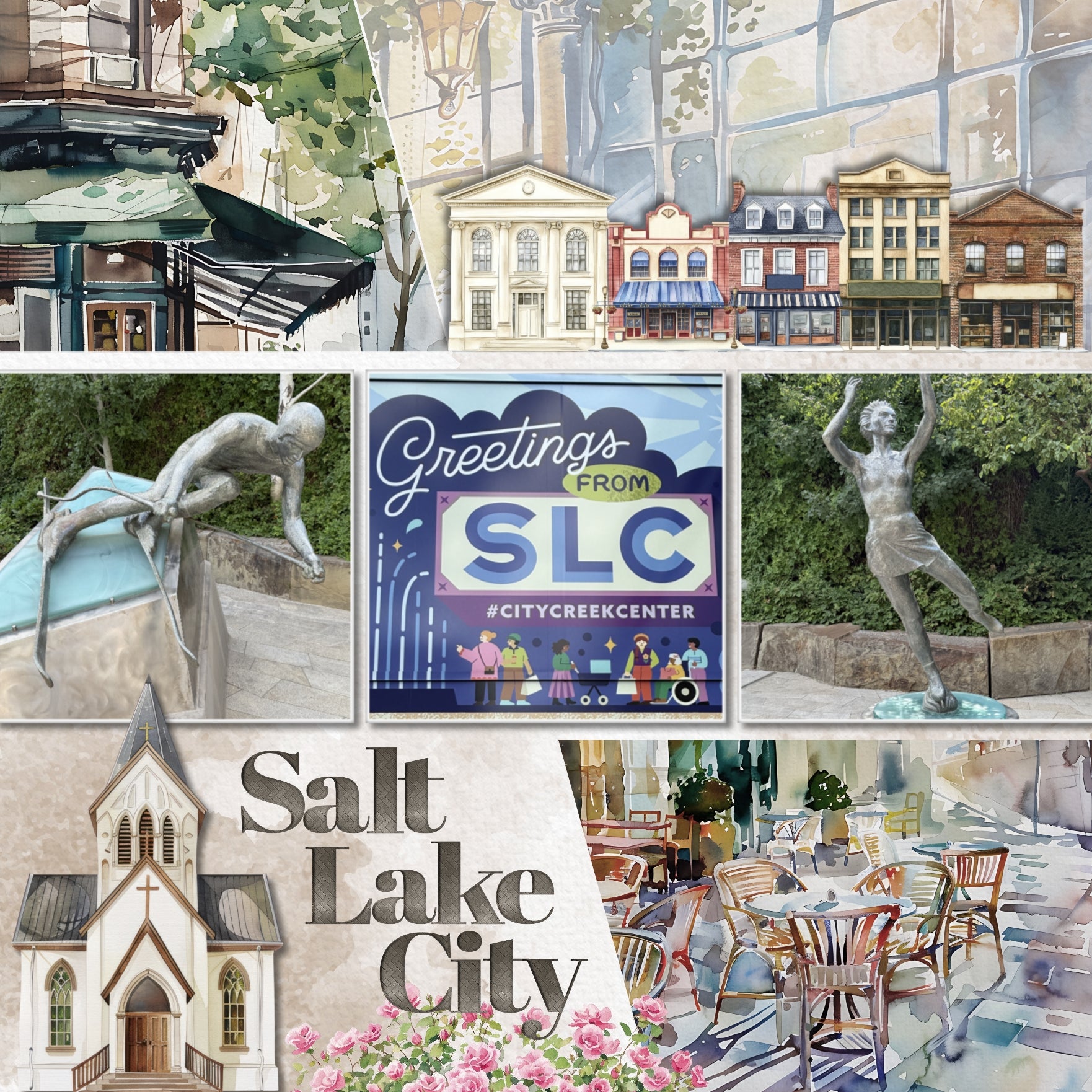 These digital scrapbooking watercolor embellishments, papers, clusters, and alpha set by Lucky Girl Creative digital art are great for documenting your memories of your local town, village, city square, or vacations to the big city. Embellishments include building, architecture, art boutique, apartment building, row house, house, bakery, bank, barber shop, beauty salon, department store, cafe, diner, casino, church, arch, gazebo, clock tower, coffee shop, community center, convenience store, and more.